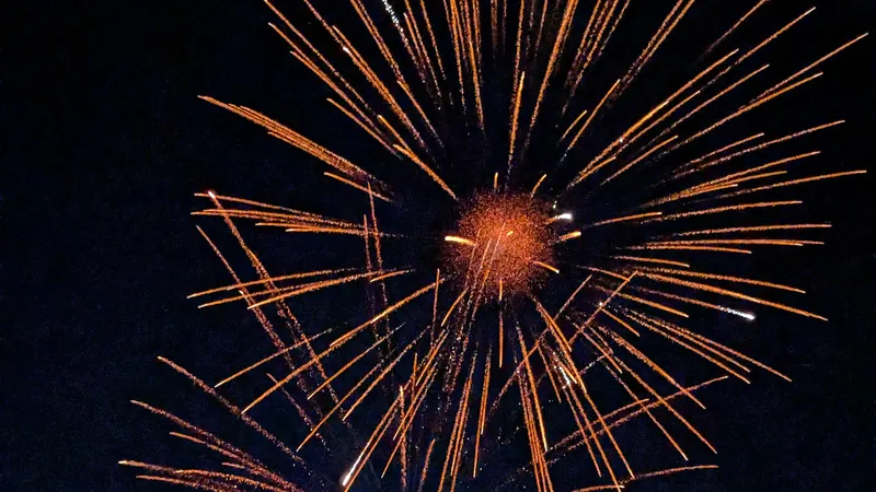 Palmera de fuegos artificiales dorados sobre una ciudad iluminada de noche